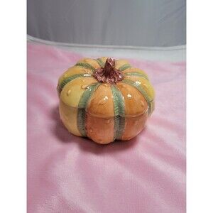 Vietri Italy Two Tone Covered  Pumpkin Halloween Gourd Squash New Rare